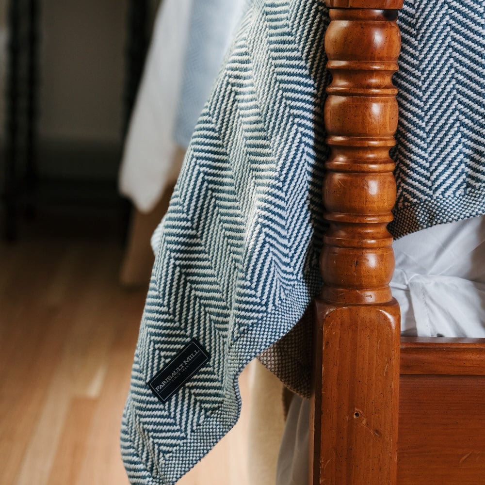 Penobscot Cotton Blanket - Indigo active Current Full Full Price group-gallery Herringbone King machine washable Maine New Lower Price Patterns & Plaids Penobscot Cotton Blanket personalization Queen Twin
