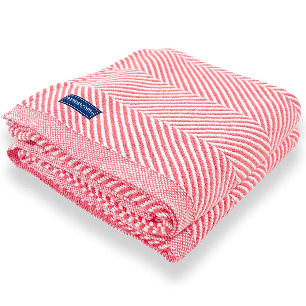 Monhegan Cotton Throw Without Fringe - Coral active All Throws Best Seller Cotton Throws FWM Herringbone Collection Herringbone Throw machine washable Maine Throws