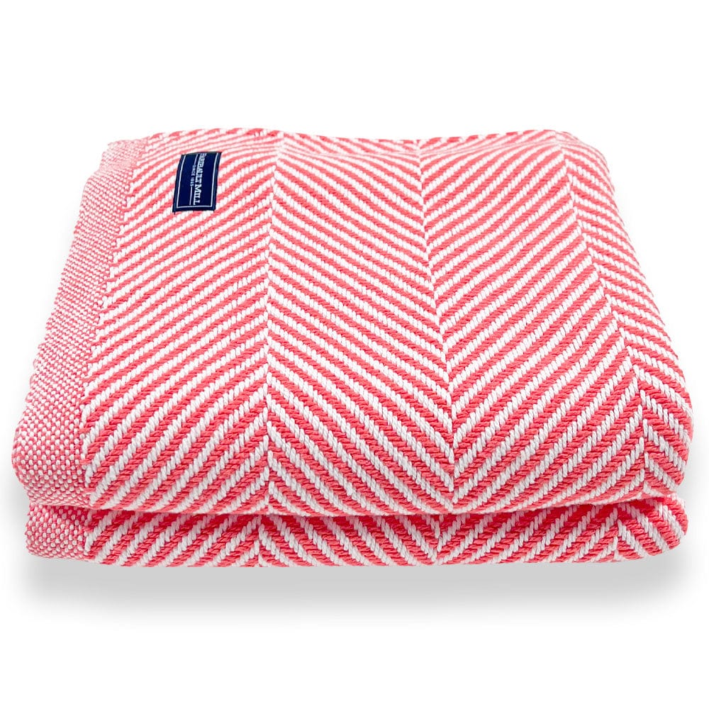 Monhegan Cotton Throw Without Fringe - Coral active All Throws Best Seller Cotton Throws FWM Herringbone Collection Herringbone Throw machine washable Maine Throws