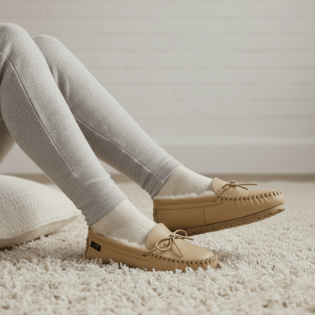 Footskins Women's Cushion-Flex Sole Sheepskin Slippers - Creme active Current Faribault group-gallery New Lower Price