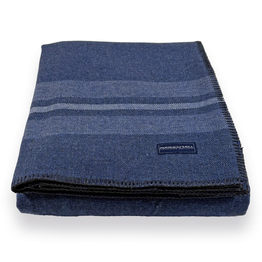 Limited Edition Cabin Wool Blanket - Royal Blue active Cabin Wool Blanket Current Faribault Full group-gallery King machine washable Queen Stripes Twin