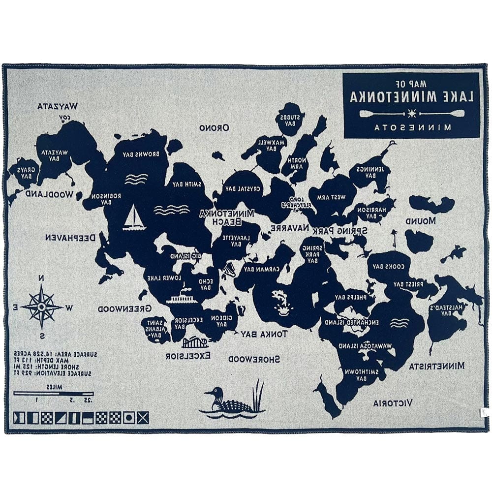 Lake Minnetonka Map Wool Throw - Natural/Navy active Current Dry clean or hand wash Faribault group-gallery Lakes & Maps