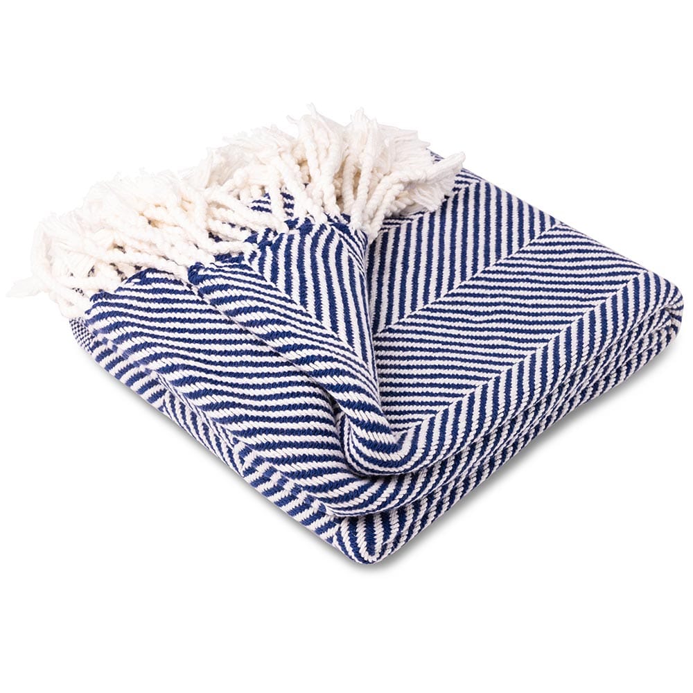 Monhegan Cotton Throw With Fringe - Navy active All Throws Best Seller Cotton Throws Current Full Price FWM group-gallery Herringbone Collection Herringbone Throw machine washable Maine Monhegan Cotton Throw With Fringe New Lower Price personalization Regular Priced Throws