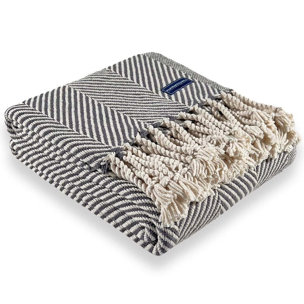 Monhegan Cotton Throw With Fringe - Slate active All Throws Best Seller Cotton Throws FWM Herringbone Collection Herringbone Throw machine washable Maine Throws