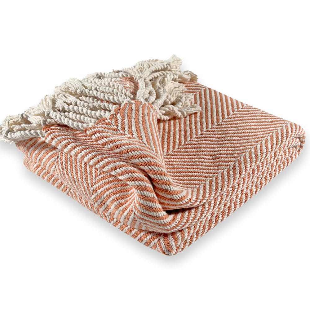 Monhegan Cotton Throw With Fringe - Bittersweet active All Throws Best Seller Cotton Throws FWM Herringbone Collection Herringbone Throw machine washable Maine Throws
