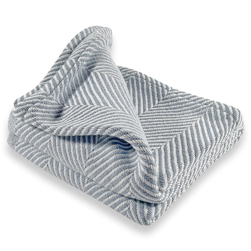 Monhegan Cotton Throw Without Fringe - Misty Blue active All Throws Best Seller Cotton Throws FWM Herringbone Collection Herringbone Throw machine washable Maine Throws