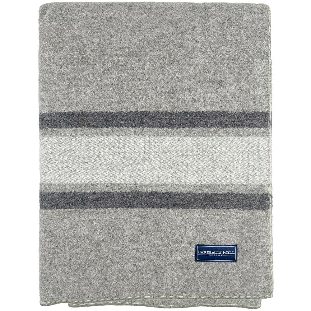 North Shore Stripe Wool Blanket - Gray active Faribault group-gallery King machine washable Queen Twin