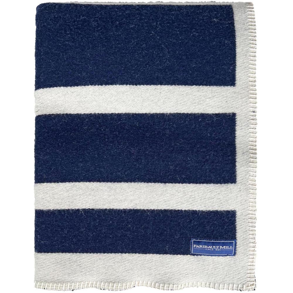 Reversible Framed Stripe Wool Throw Navy