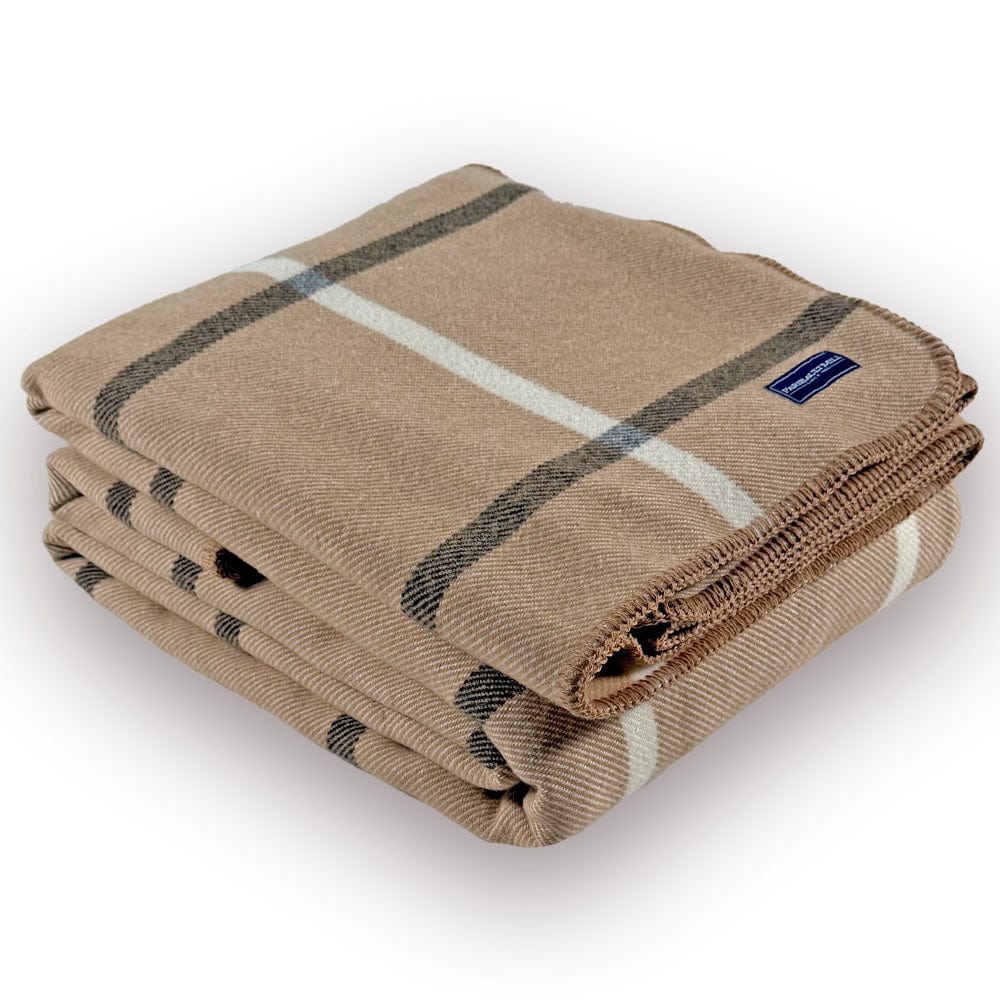 Windowpane Plaid Wool Blanket Beige