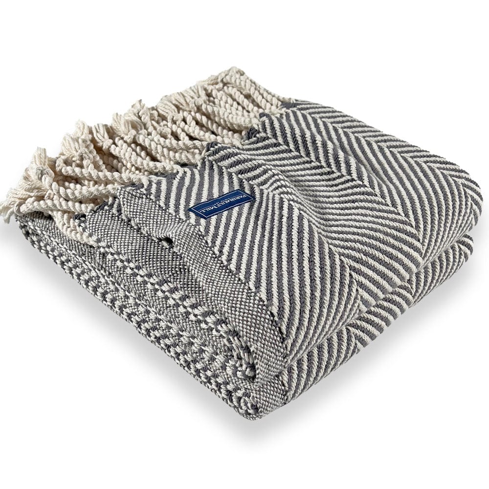 Brahms Mount Slate / With Fringe Monhegan Cotton Throw With Fringe - Slate