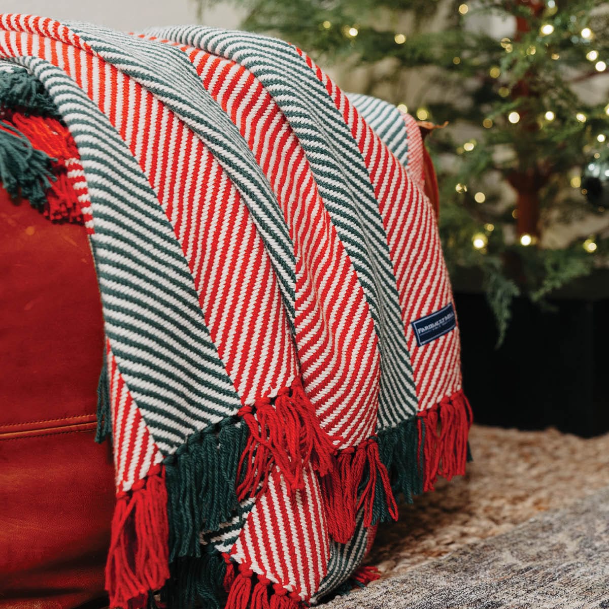 Faribault Mill 48" x 70" Christmas Monhegan Cotton Throw - Natural/Red/Green
