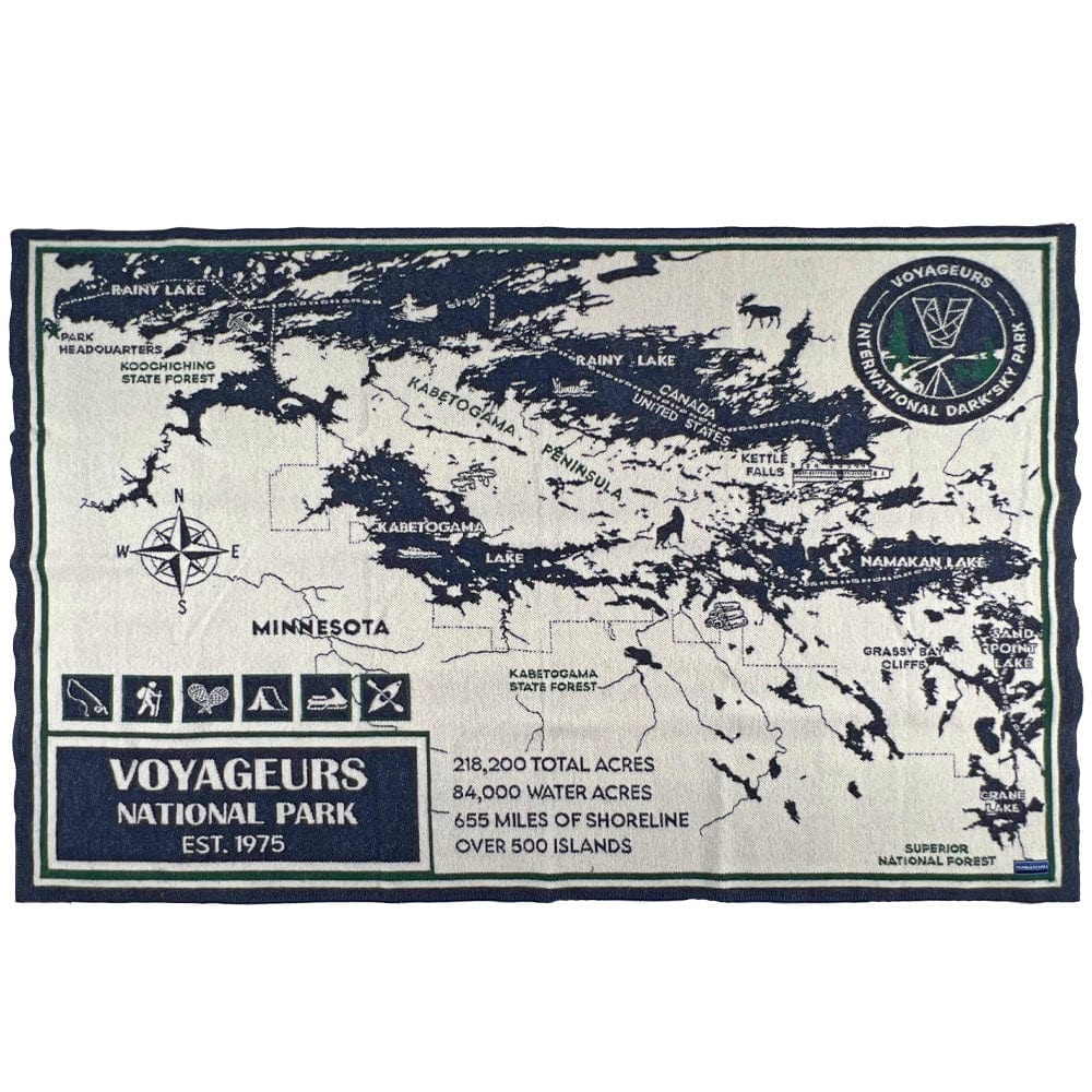Faribault Mill 48" x 72" Voyageurs National Park Map Wool Throw