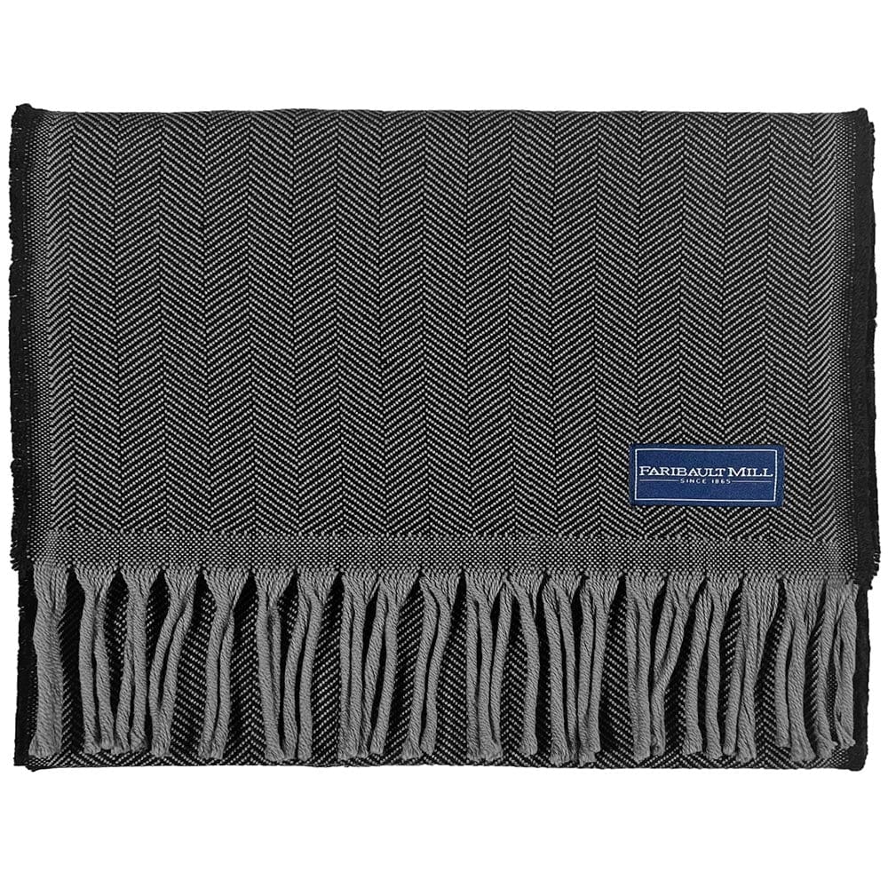 Faribault Mill Black/Gray Solid Herringbone Wool Scarf