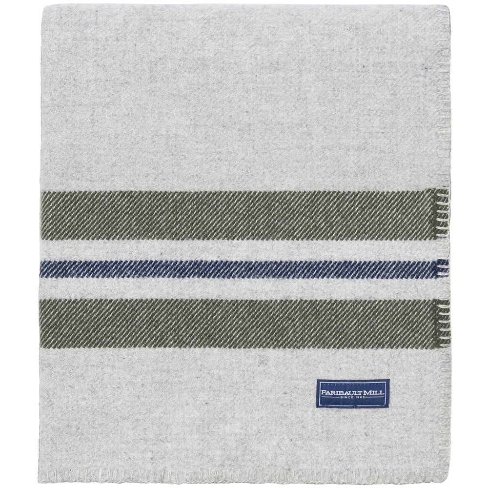 Faribault Mill Cabin smoke middleweight wool throw, folded and displayed in a top-down view.