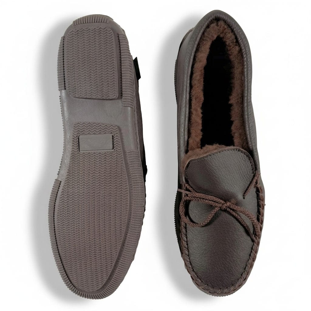 Faribault Mill Footskins Men's Premium Rubber Sole Sheepskin Slippers - Brown