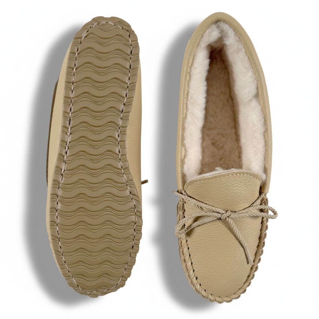 Faribault Mill Footskins Women's Cushion-Flex Sole Sheepskin Slippers - Creme
