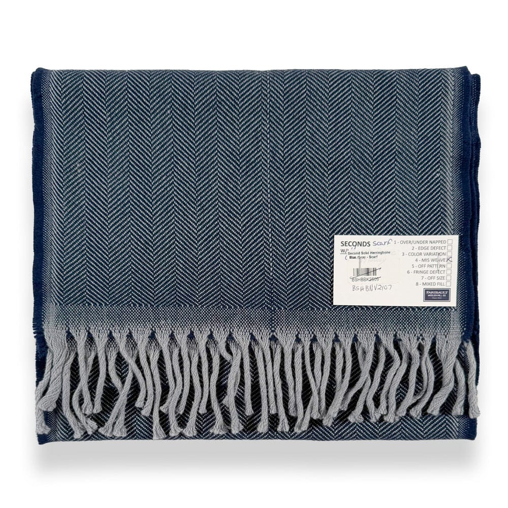 Faribault Mill Gray/Navy Factory Second Solid Herringbone Wool Scarf - Gray/Navy