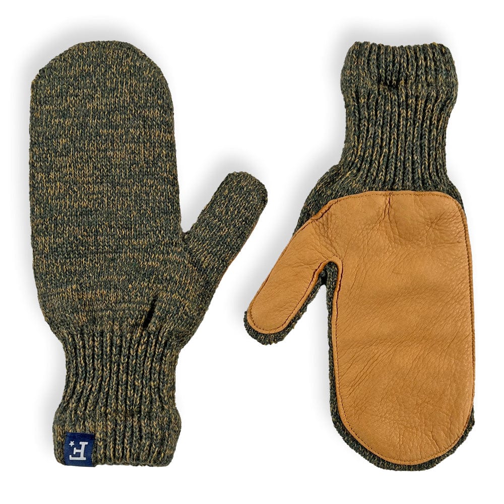 Faribault Mill Medium Mittens with Leather - Olive