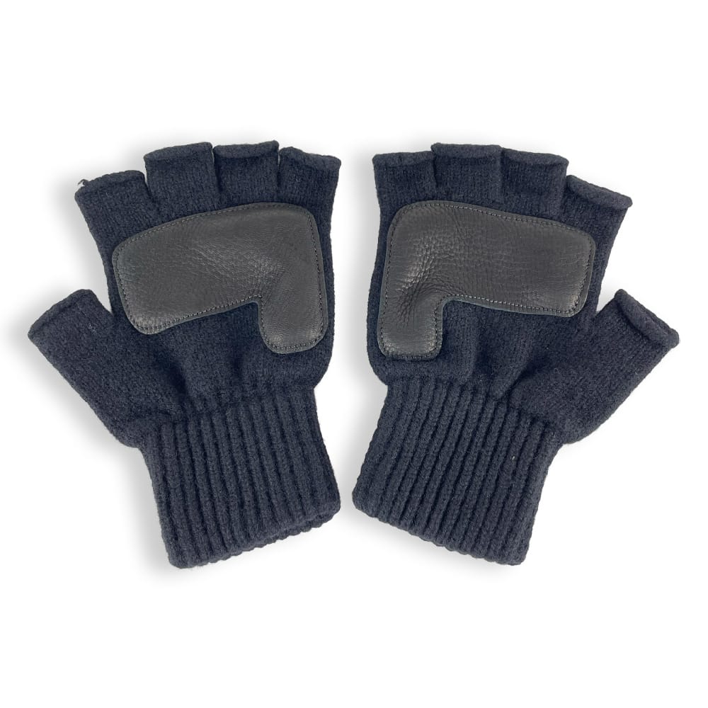 Faribault Mill One Size Fingerless Gloves with Leather - Black/Black