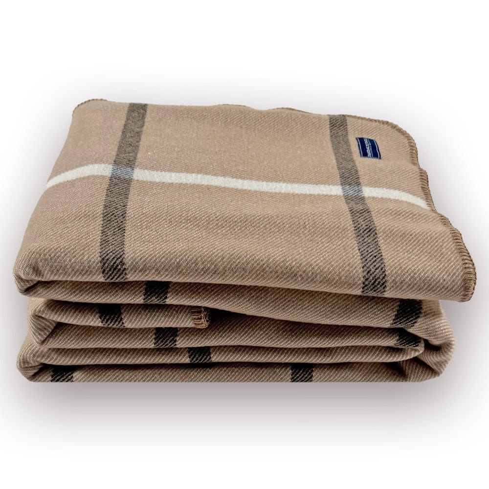 Faribault Mill Windowpane Plaid Wool Blanket - Beige