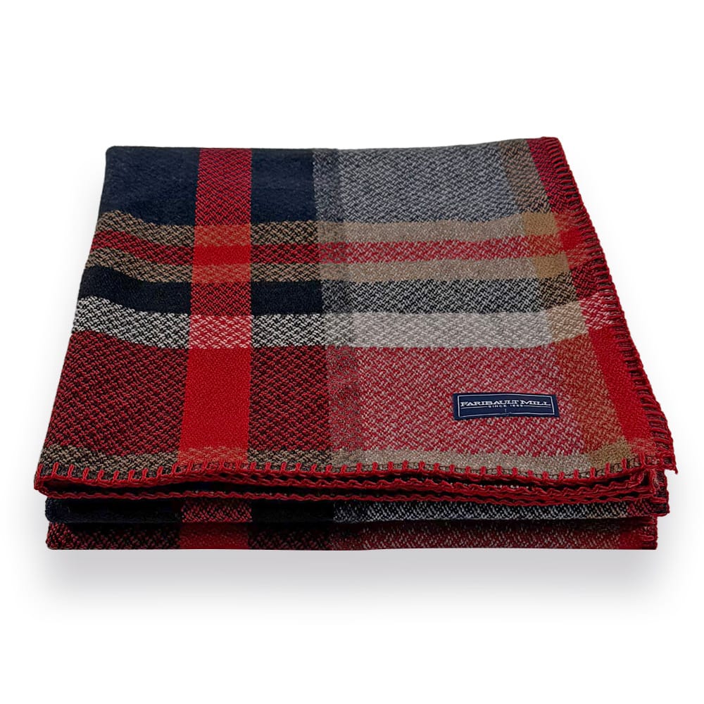 Faribault Woolen Mill 50" x 63" Broadwater Plaid Wool Throw Blanket - Red/Black