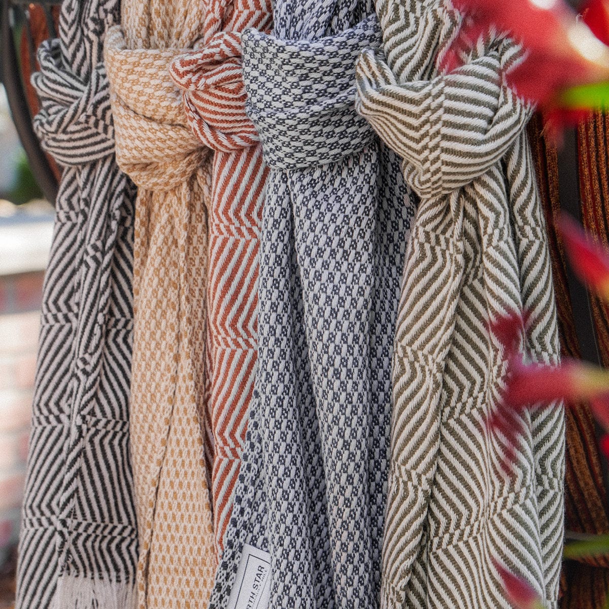 Factory Second North Star Herringbone Stripe Scarf - Green Current group-gallery Machine Washable North Star Herringbone Stripe Scarf sustainable
