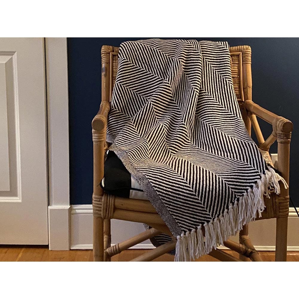 Monhegan Cotton Throw With Fringe - Ebony active All Throws Best Seller Cotton Throws Current Full Price FWM group-gallery Herringbone Collection Herringbone Throw machine washable Maine Monhegan Cotton Throw With Fringe New Lower Price personalization Regular Priced Throws