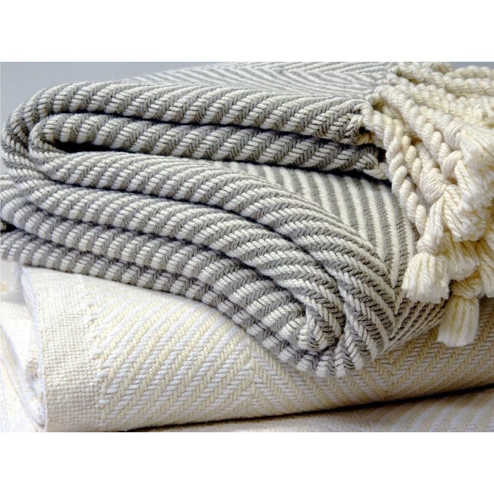 Monhegan Cotton Throw With Fringe - Oyster active All Throws Best Seller Cotton Throws Current Full Price FWM group-gallery Herringbone Collection Herringbone Throw machine washable Maine Monhegan Cotton Throw With Fringe New Lower Price personalization Regular Priced Throws