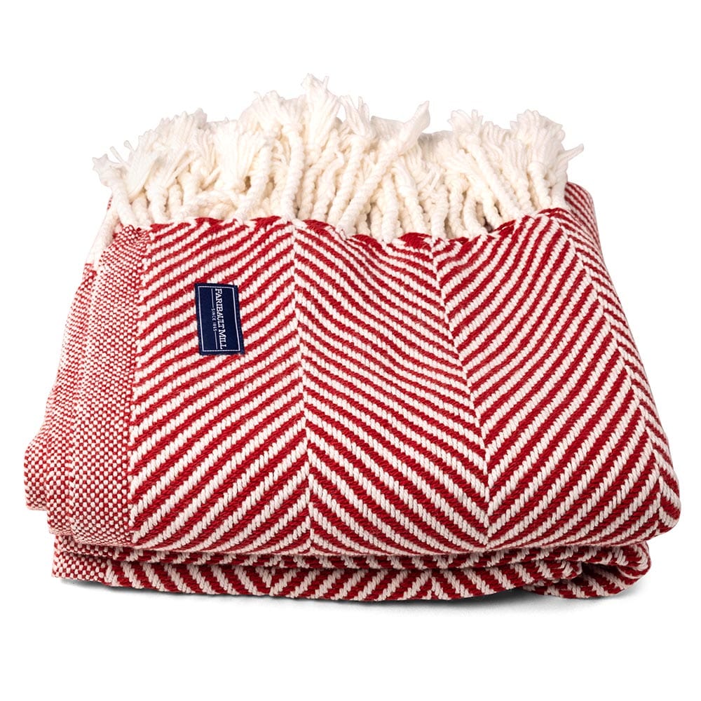 Monhegan Cotton Throw With Fringe - Breton Red active All Throws Best Seller Cotton Throws Current Full Price FWM group-gallery Herringbone Collection Herringbone Throw machine washable Maine Monhegan Cotton Throw With Fringe New Lower Price personalization Regular Priced Throws