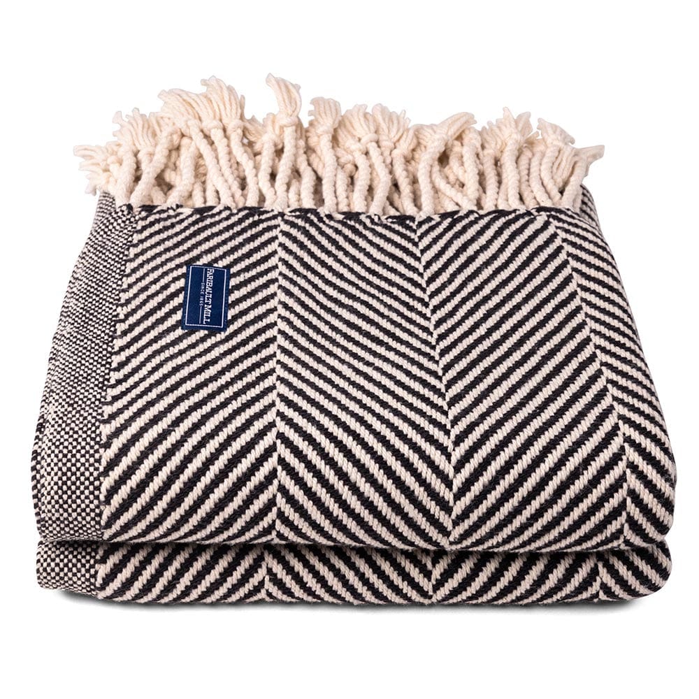 Monhegan Cotton Throw With Fringe - Ebony active All Throws Best Seller Cotton Throws Current Full Price FWM group-gallery Herringbone Collection Herringbone Throw machine washable Maine Monhegan Cotton Throw With Fringe New Lower Price personalization Regular Priced Throws
