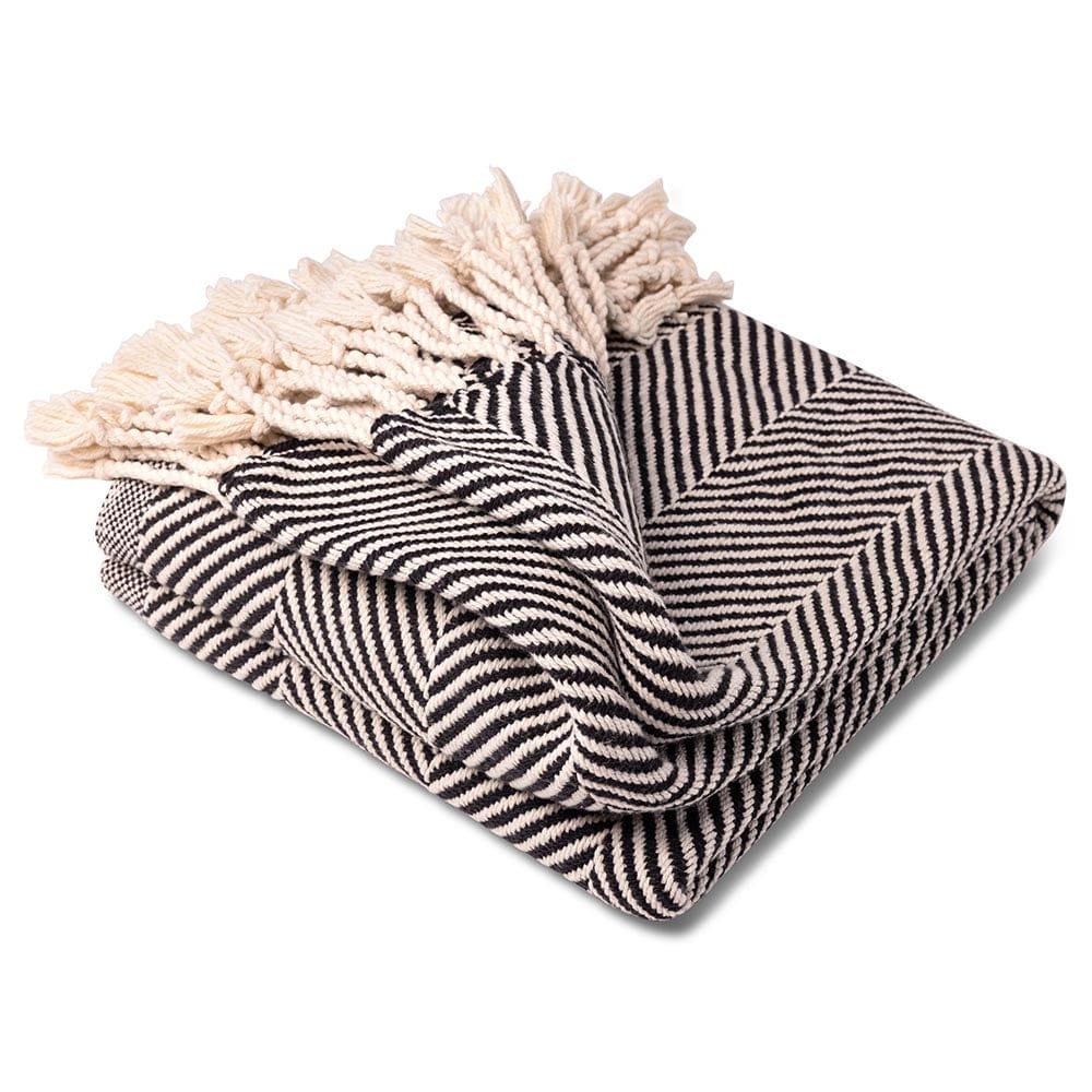 Monhegan Cotton Throw With Fringe - Ebony active All Throws Best Seller Cotton Throws Current Full Price FWM group-gallery Herringbone Collection Herringbone Throw machine washable Maine Monhegan Cotton Throw With Fringe New Lower Price personalization Regular Priced Throws