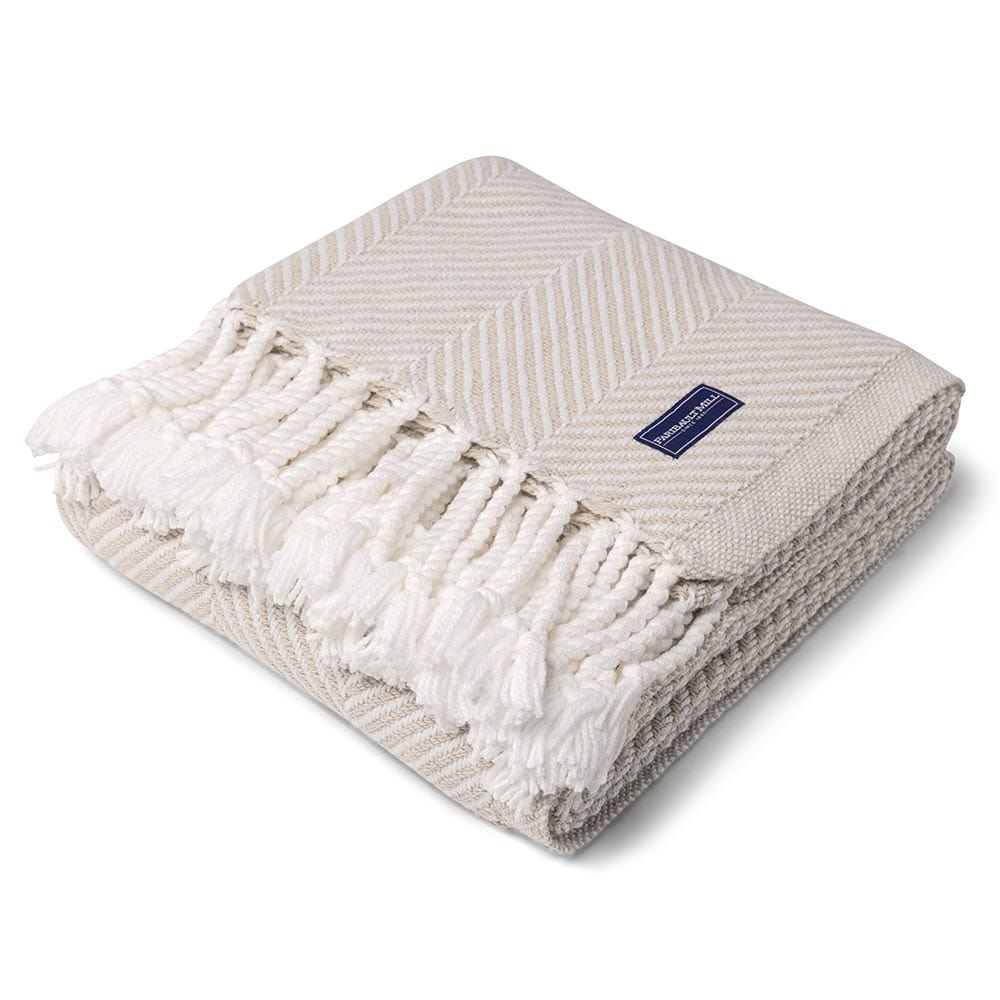 Monhegan Cotton Throw With Fringe - Oyster active All Throws Best Seller Cotton Throws Current Full Price FWM group-gallery Herringbone Collection Herringbone Throw machine washable Maine Monhegan Cotton Throw With Fringe New Lower Price personalization Regular Priced Throws
