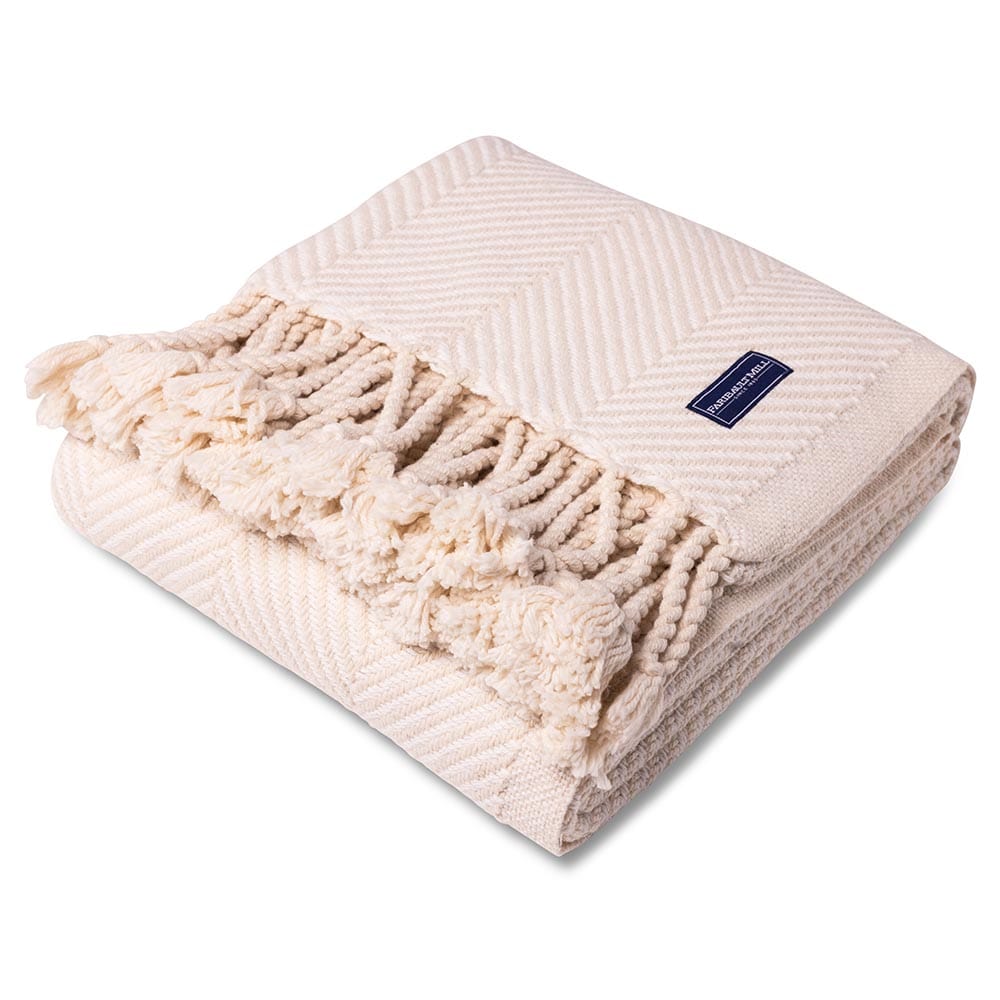 Monhegan Cotton Throw With Fringe - Natural active All Throws Best Seller Cotton Throws Current Full Price FWM group-gallery Herringbone Collection Herringbone Throw machine washable Maine Monhegan Cotton Throw With Fringe New Lower Price personalization Regular Priced Throws