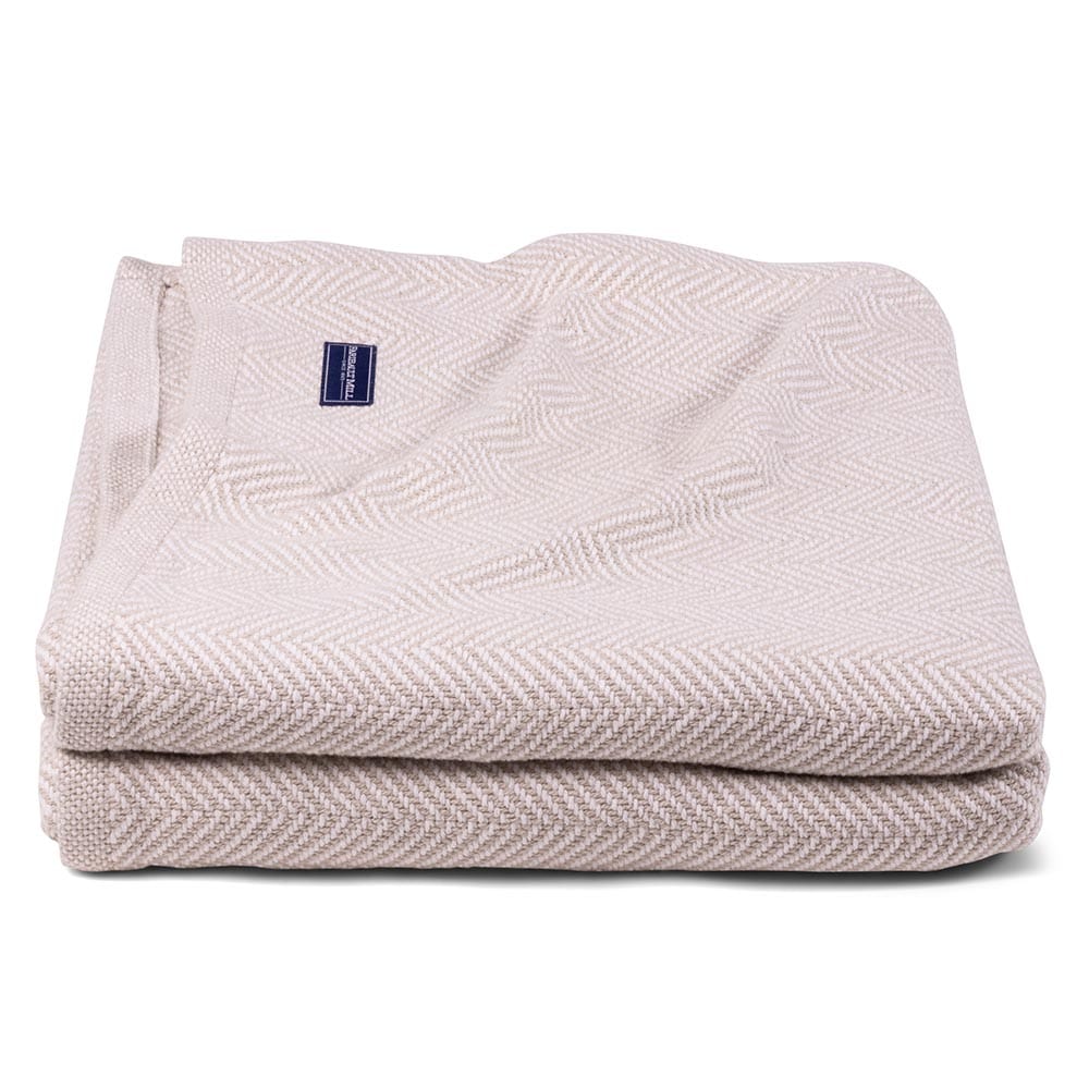 Penobscot Cotton Blanket - Oyster active Current Full Full Price group-gallery Herringbone King machine washable Maine New Lower Price Patterns & Plaids Penobscot Cotton Blanket personalization Queen Twin