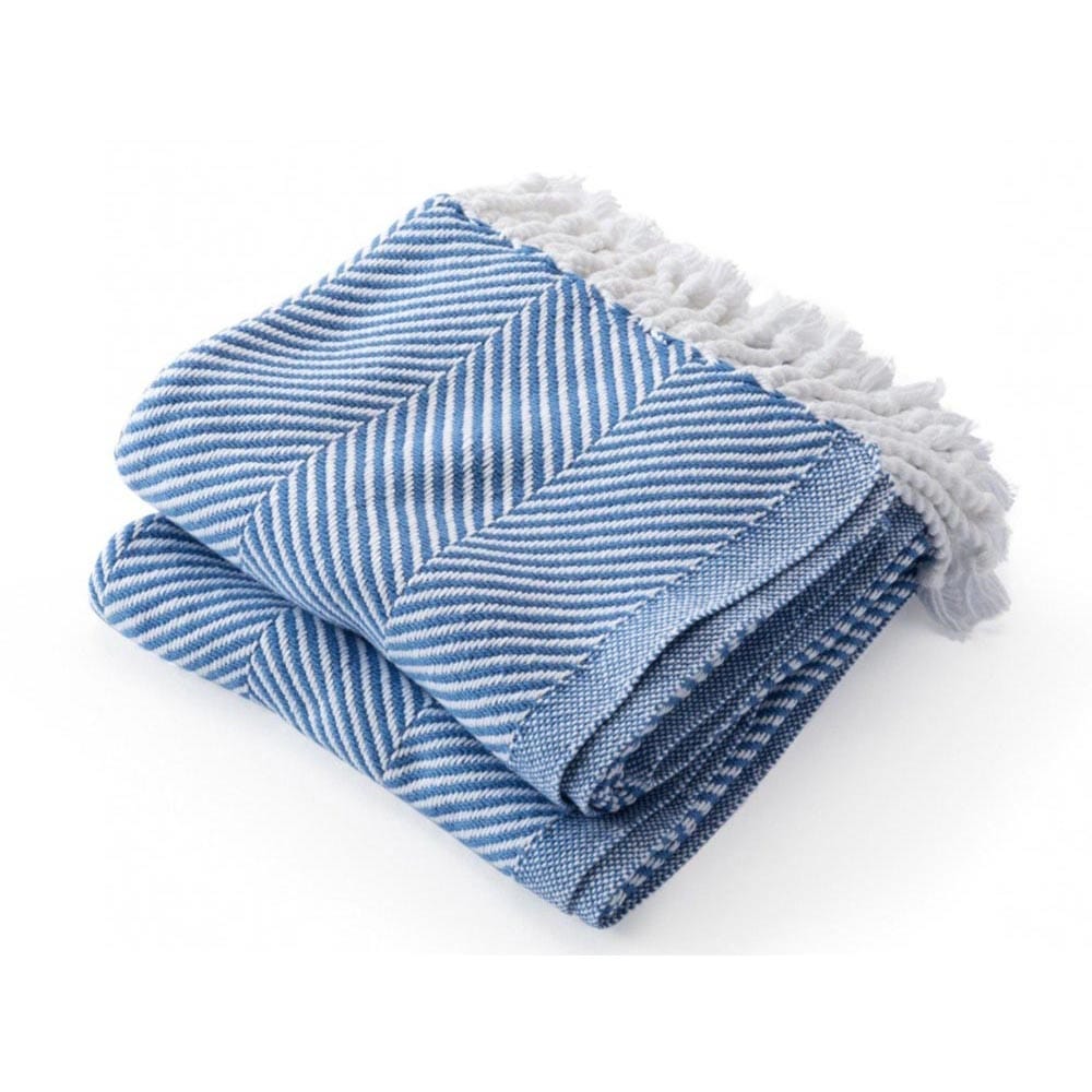 Factory Second Monhegan With Fringe White Baja Blue active All Throws Best Seller Cotton Throws FWM group-gallery Herringbone Collection Herringbone Throw Regular Priced Throws