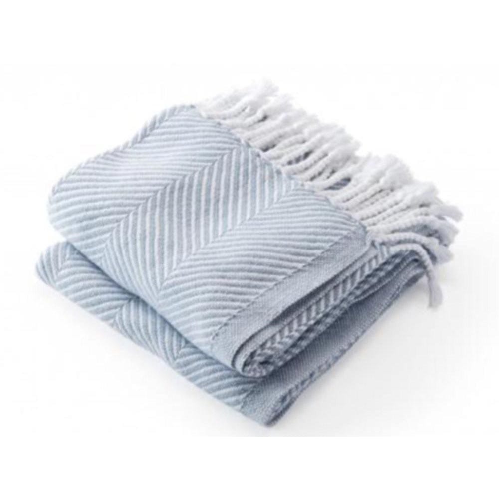 Factory Second Monhegan With Fringe White Misty Blue active All Throws Best Seller Cotton Throws FWM group-gallery Herringbone Collection Herringbone Throw Regular Priced Throws