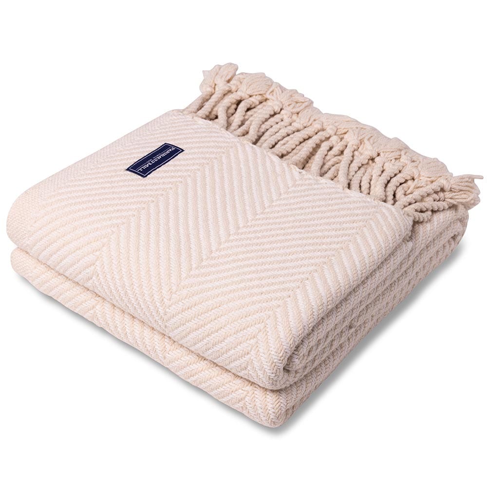Monhegan Cotton Throw With Fringe - Natural 48" x 70" plus fringe active All Throws Best Seller Cotton Throws Current Full Price FWM group-gallery Herringbone Collection Herringbone Throw machine washable Maine Monhegan Cotton Throw With Fringe New Lower Price personalization Regular Priced Throws