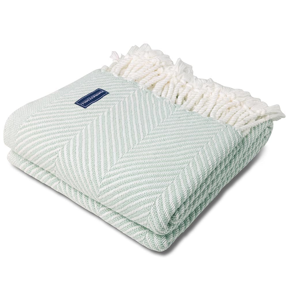 Monhegan Cotton Throw With Fringe - Surf 48" x 70" plus fringe active All Throws Best Seller Cotton Throws Current FWM group-gallery Herringbone Collection Herringbone Throw machine washable Maine Monhegan Cotton Throw With Fringe New Lower Price personalization Regular Priced Throws