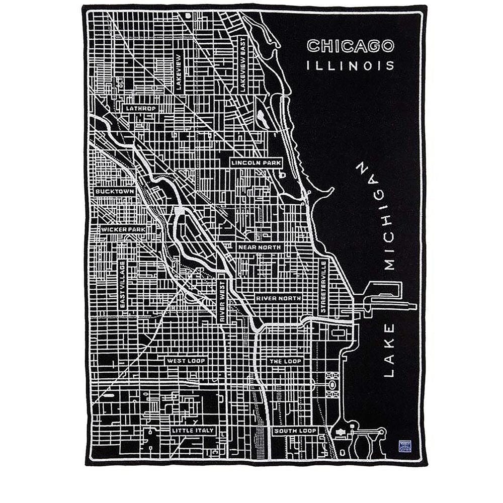 Chicago Map Wool Throw 48" x 68" active Current Dry clean or hand wash Faribault Lakes & Maps New Lower Price