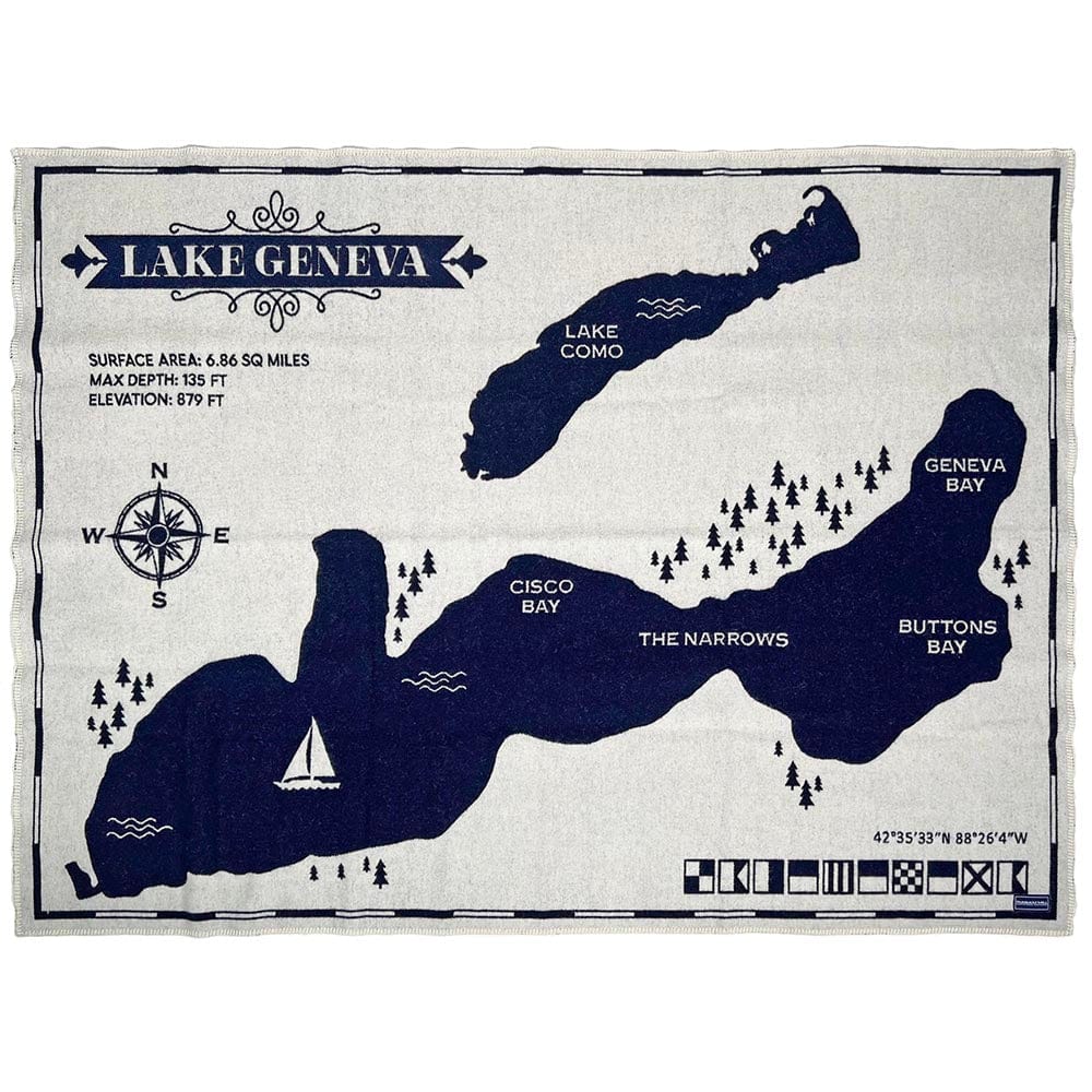 Lake Geneva Map Wool Throw Blanket 42" x 65" active Current Dry clean or hand wash Faribault Lakes & Maps