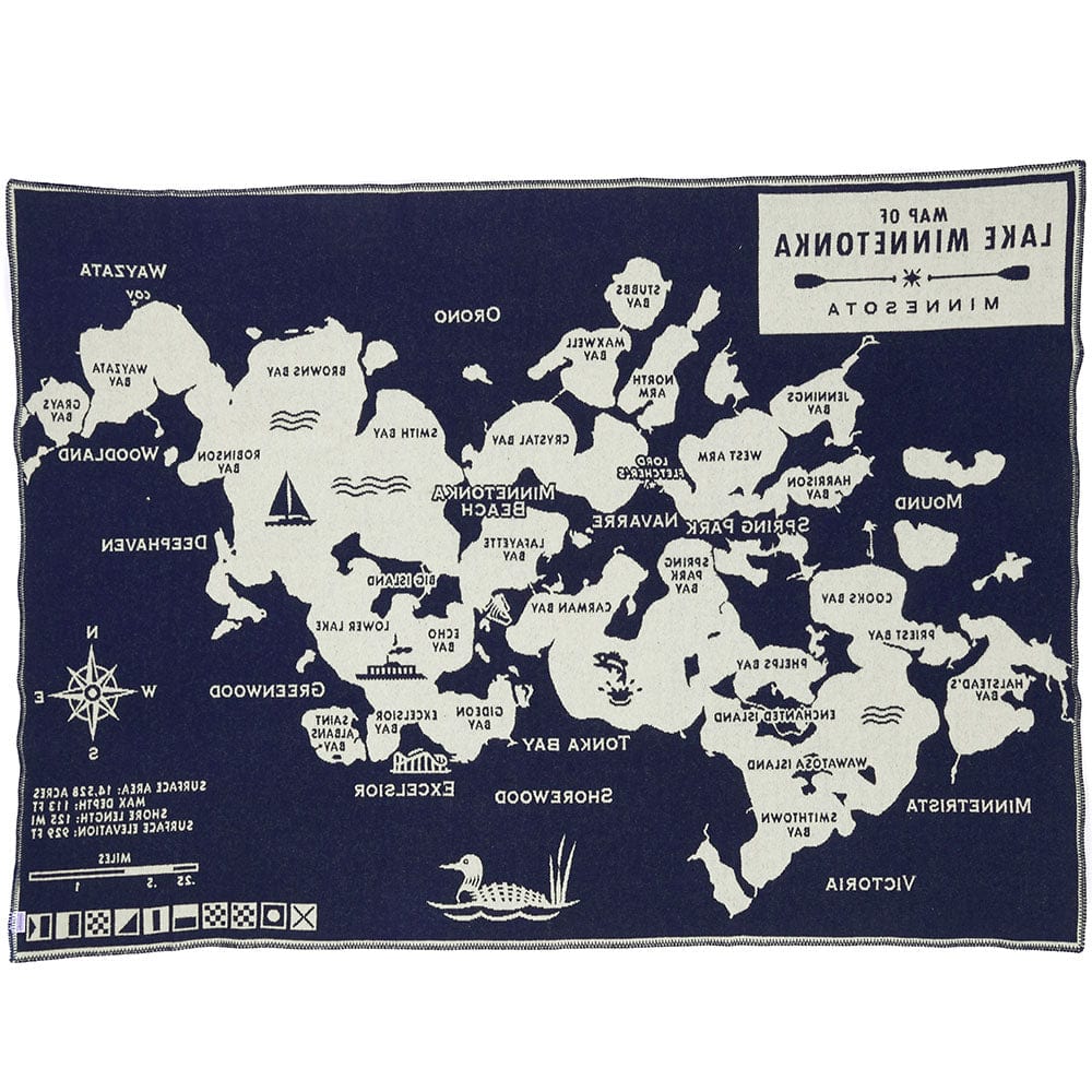 Lake Minnetonka Map Wool Throw active Current Dry clean or hand wash Faribault Full Price group-gallery Lakes & Maps New Lower Price