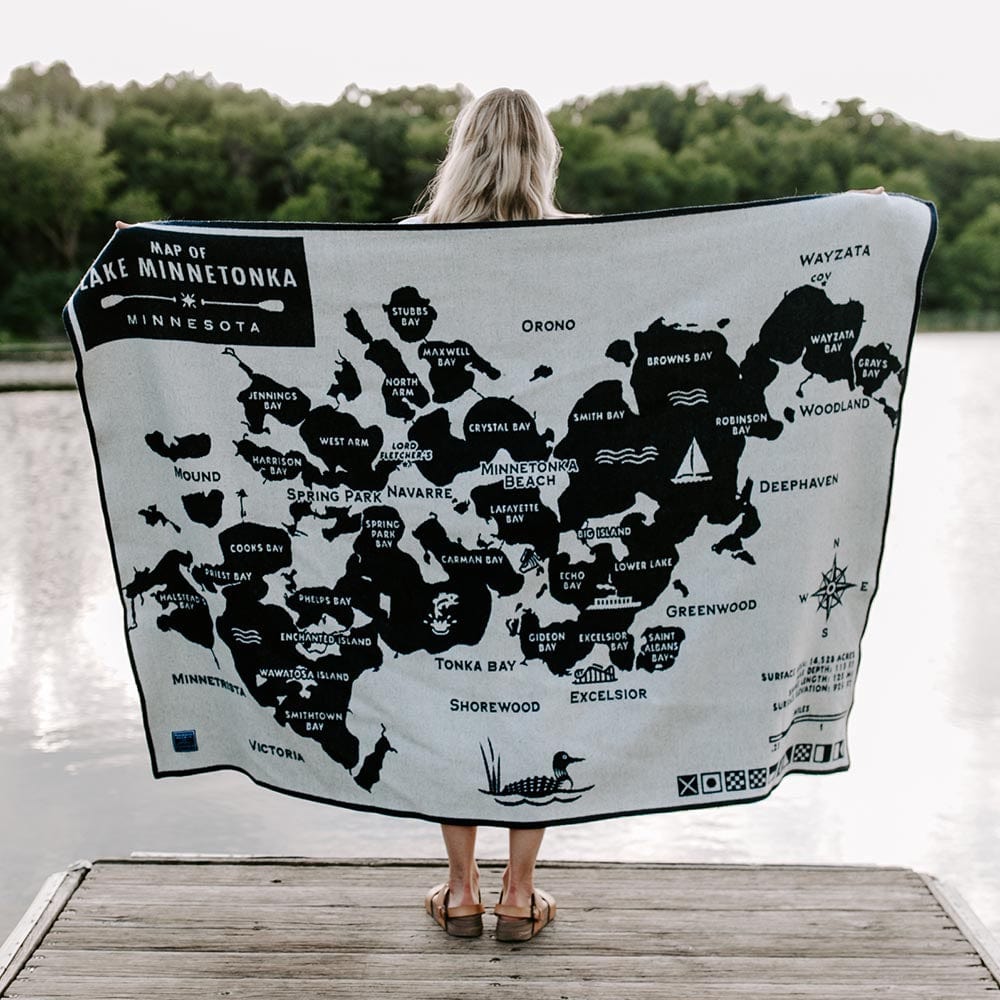 Lake Minnetonka Map Wool Throw active Current Dry clean or hand wash Faribault Full Price group-gallery Lakes & Maps New Lower Price