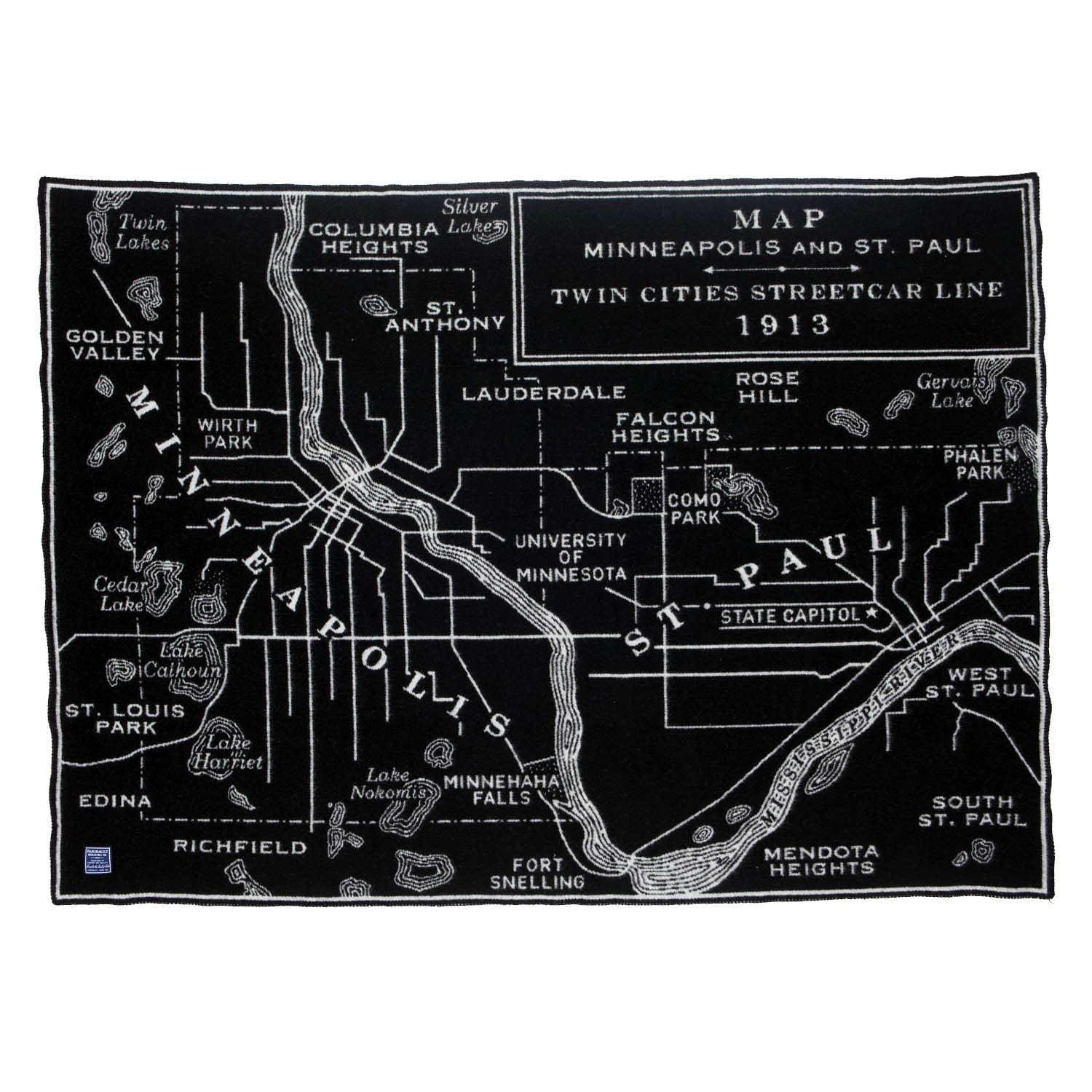 Minneapolis-Saint Paul Map Wool Throw 48" x 68" active Current Dry clean or hand wash Faribault Lakes & Maps New Lower Price
