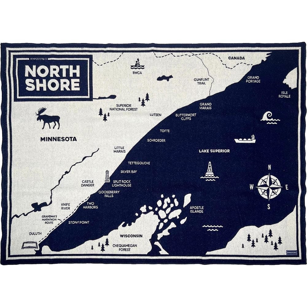 North Shore Map Wool Throw Blanket 42" x 65" active Current Dry clean or hand wash Faribault Lakes & Maps New Lower Price