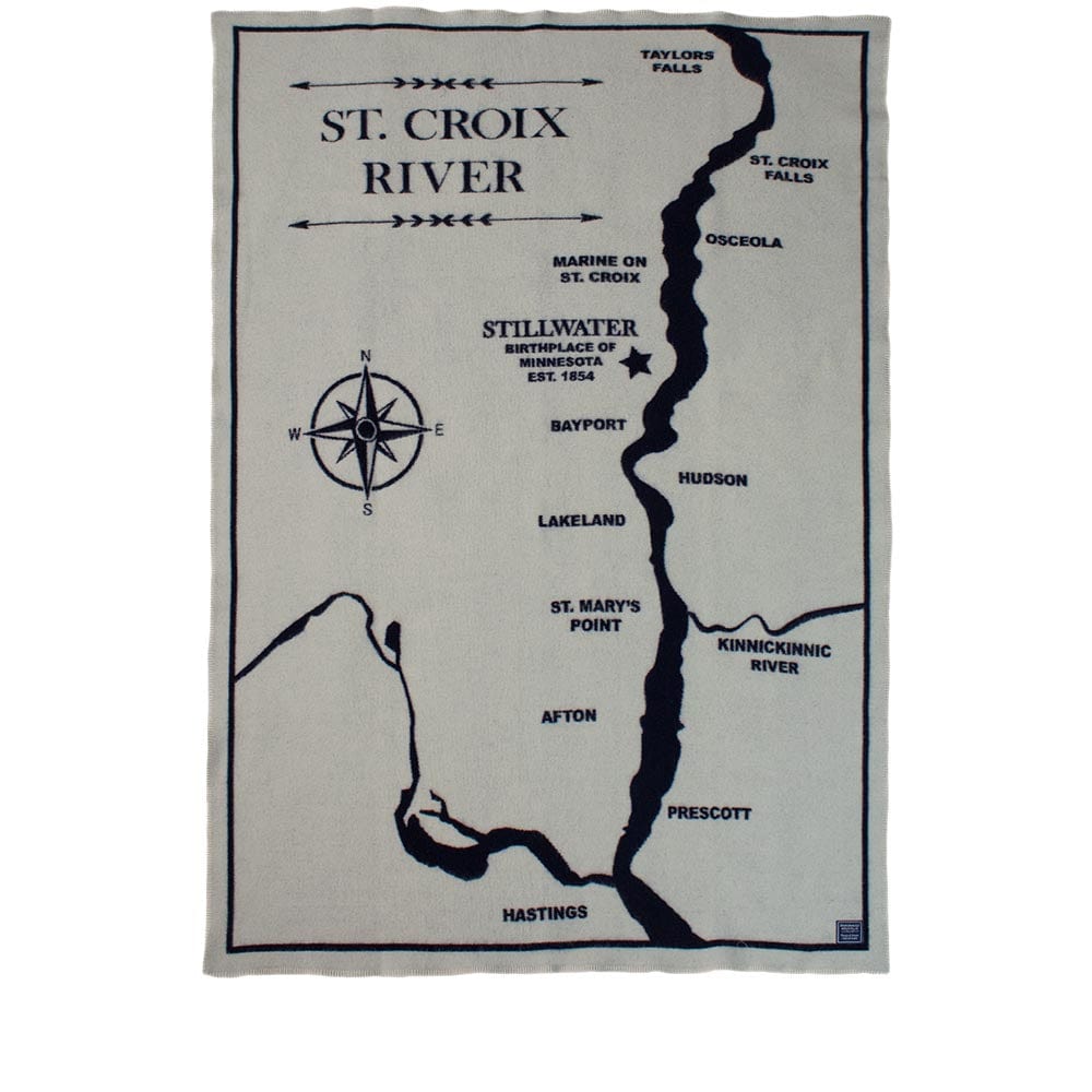 St. Croix Map Wool Throw Blanket 42" x 65" active Current Dry clean or hand wash Faribault Full Price Lakes & Maps New Lower Price