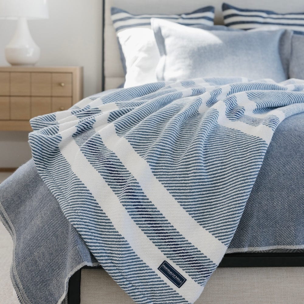 Cabin Cotton Throw - White/Indigo/Navy active Cabin Cotton Throw Current Full Price group-gallery machine washable Maine New Lower Price personalization Stripes