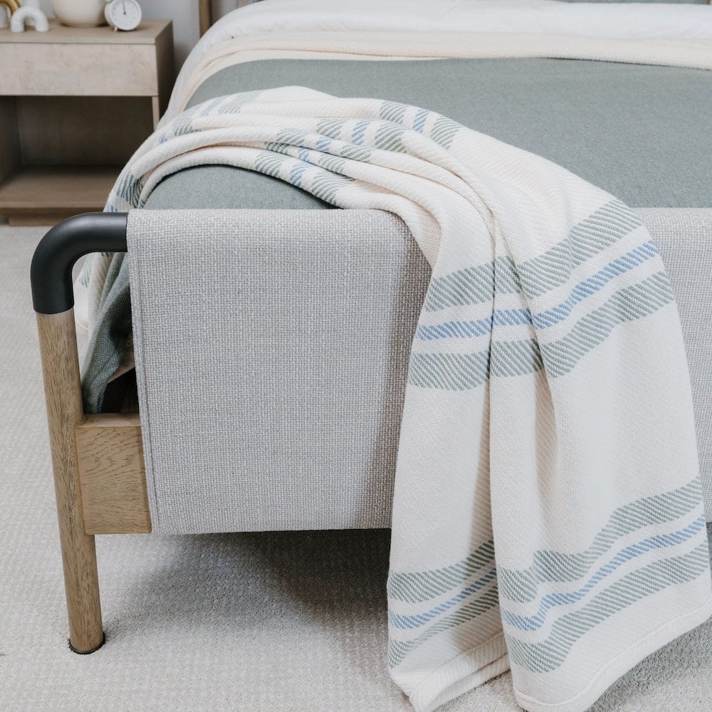 Cabin Cotton Throw - Natural/Tea/Misty Blue active Cabin Cotton Throw Current Full Price group-gallery machine washable Maine New Lower Price personalization Stripes