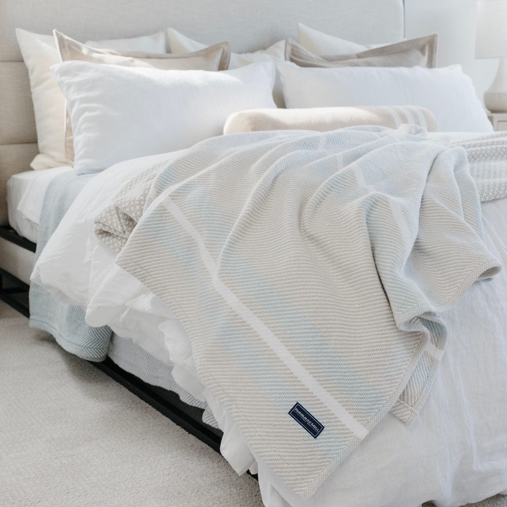 Cabin Cotton Throw - White/Oyster/Surf active Cabin Cotton Throw Current Full Price group-gallery machine washable Maine New Lower Price personalization Stripes