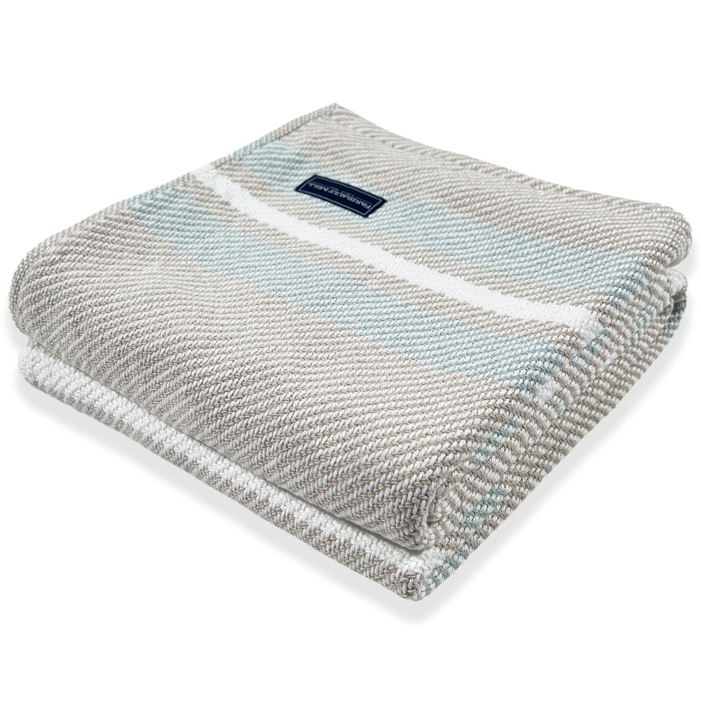 Cabin Cotton Throw - White/Oyster/Surf 48" x 70" active Cabin Cotton Throw Current Full Price group-gallery machine washable Maine New Lower Price personalization Stripes