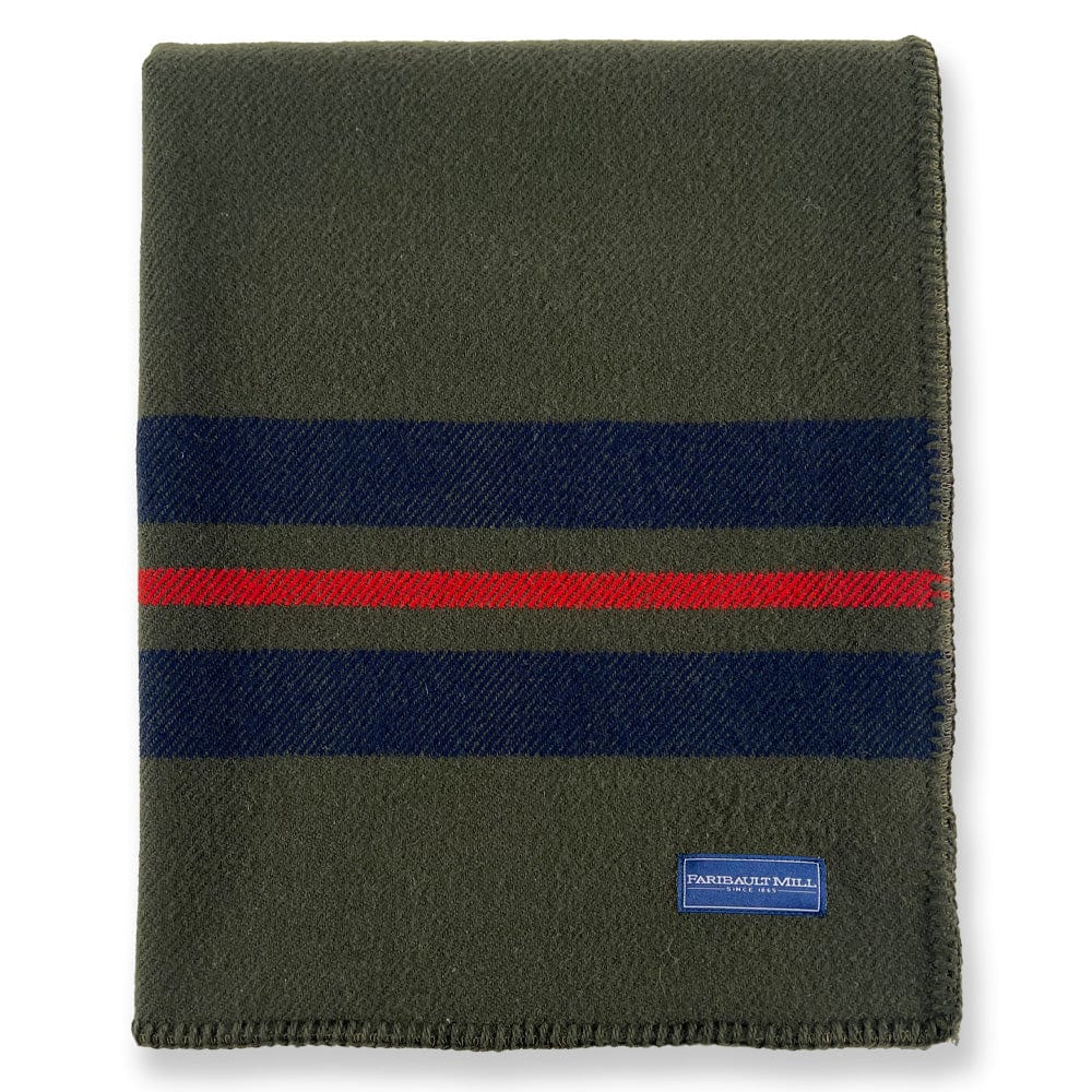 Factory Second Olive Cabin Wool Throw 50" x 72" active Factory Second Cabin Wool Throw Faribault machine washable
